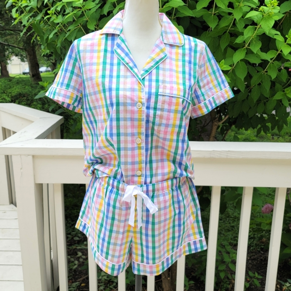 🆕️ J Crew Rainbow Gingham Short-sleeved Pajama set